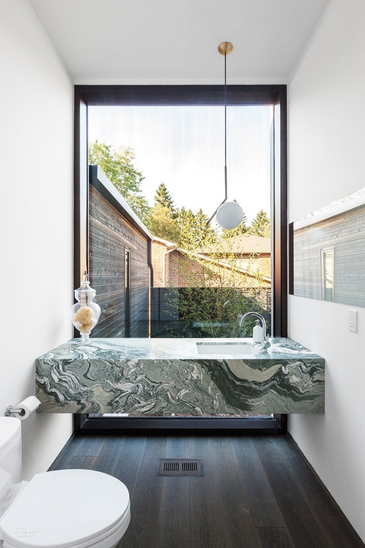 marbre vert salle de bain moderne