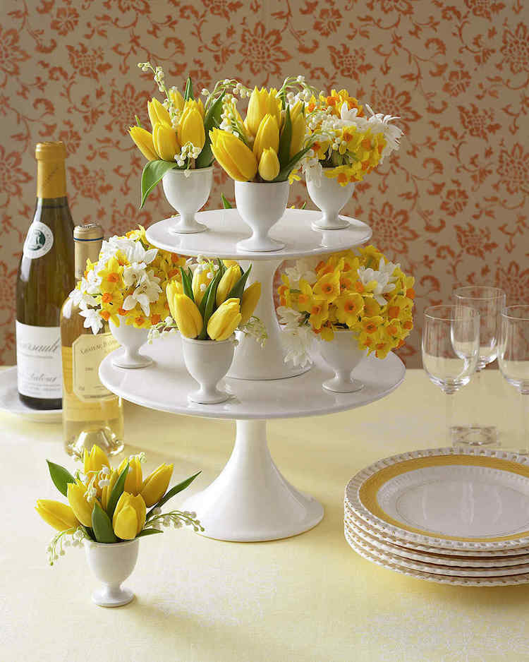 palette couleurs table Paques blanche et jaune - tulipes et narcisses