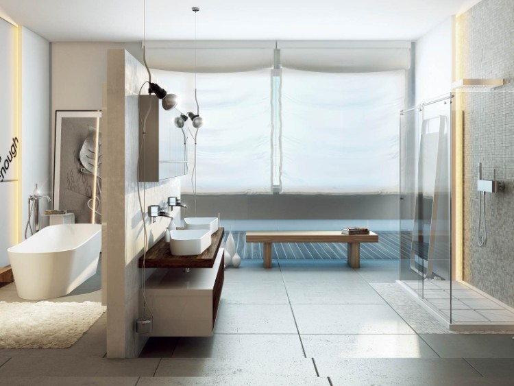 salle de bain moderne avec baignoire et douche