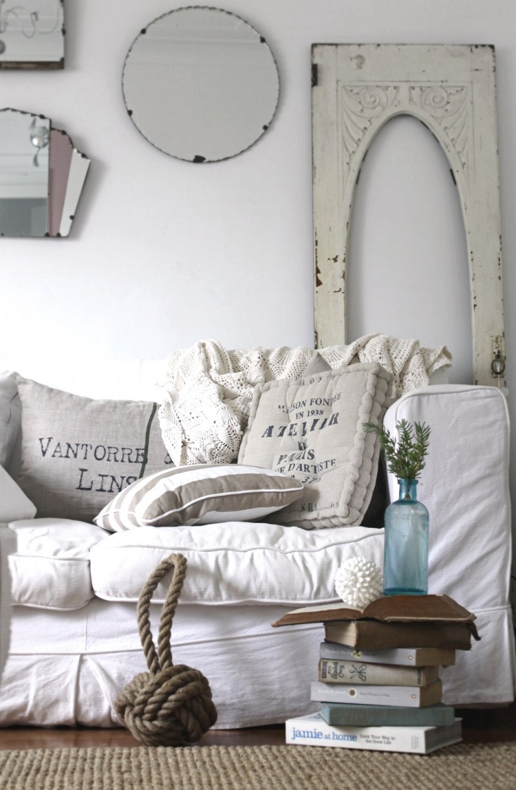 salon blanc et gris style scandinave moderne ambiance cosy raffinée