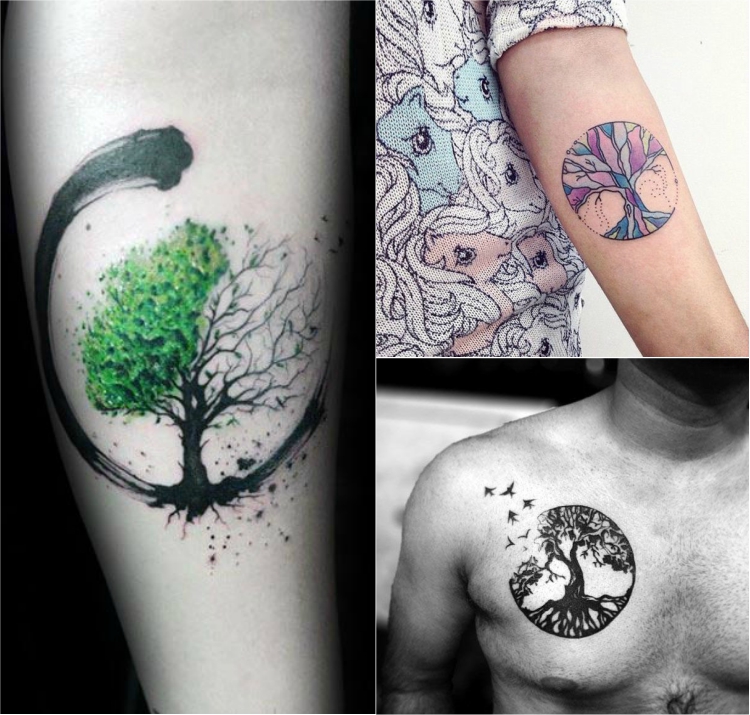 tatouage arbre de vie cercle différentes parties du corps