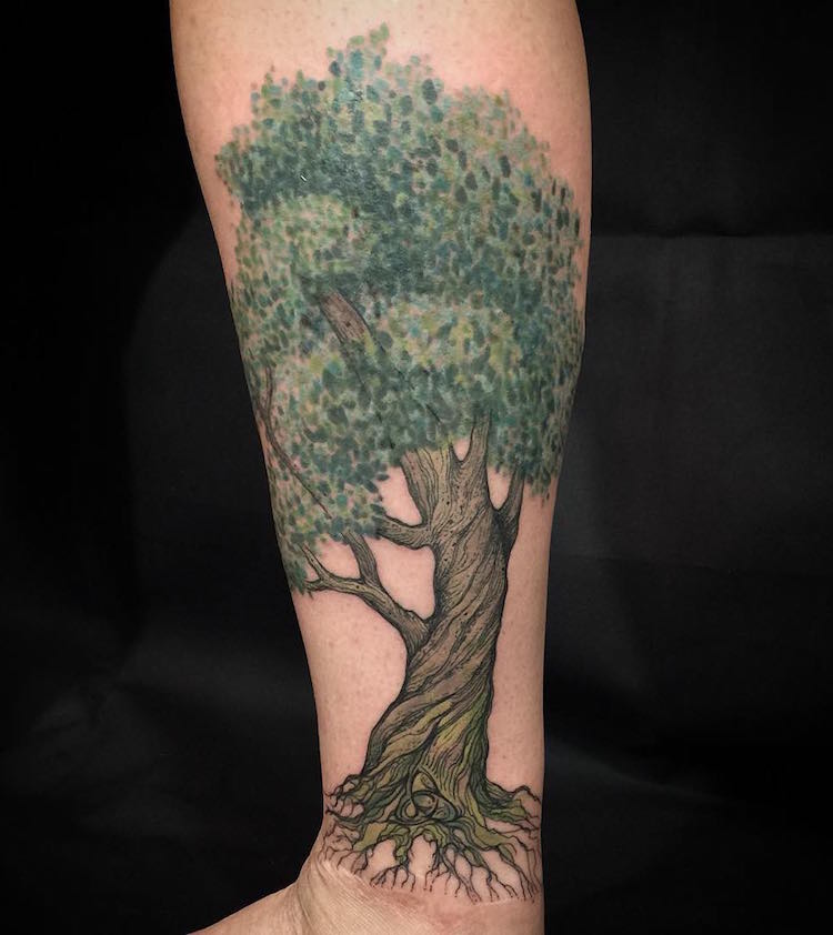 tatouage arbre de vie en couleur sur l' avant-bras