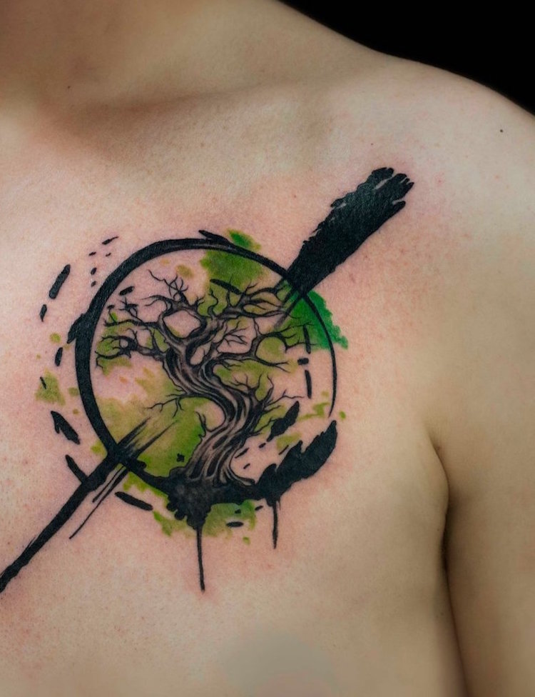 tatouage arbre de vie noir et vert via koray karagozler