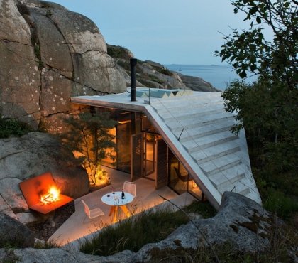 toit en béton la cabane pendant la nuit