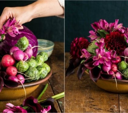 tuto décoration printemps légumes- centre de table choux radis et artichaut