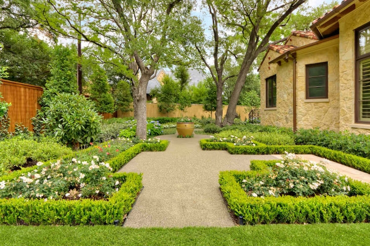 amenagement jardin geometrique delimiter parterre bordure buis