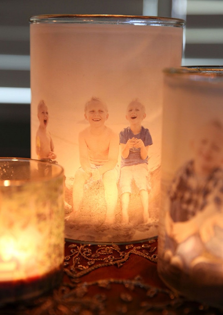 cadeau grand-mère bougies votives avec photos de famille