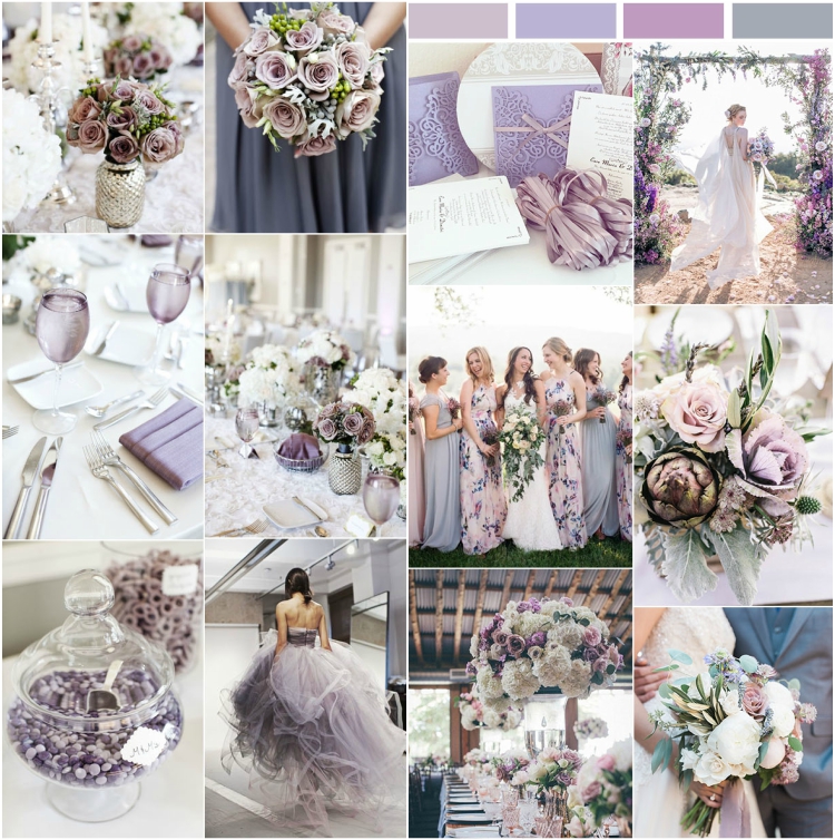 couleurs assorties pour thème mariage - lilas gris lavende mauve argenté