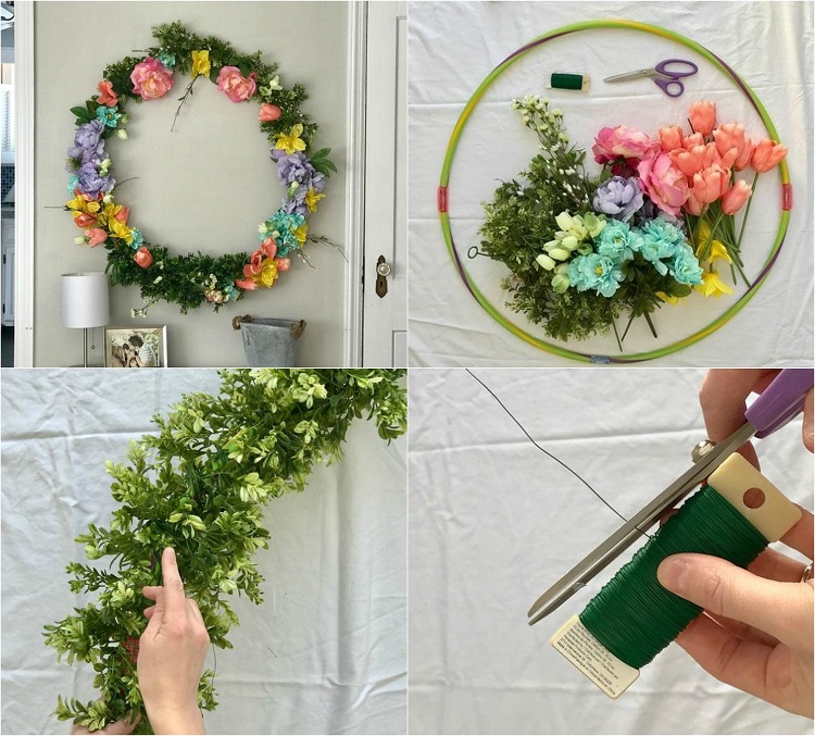 couronne de fleurs projet DIY fleurs artificielles