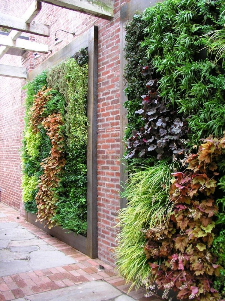 déco style industriel jardin mur végétalisé sur mesure en briques bois