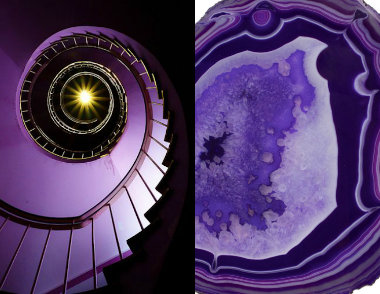 escalier spirale contemporain peint en violet inspiré par agate