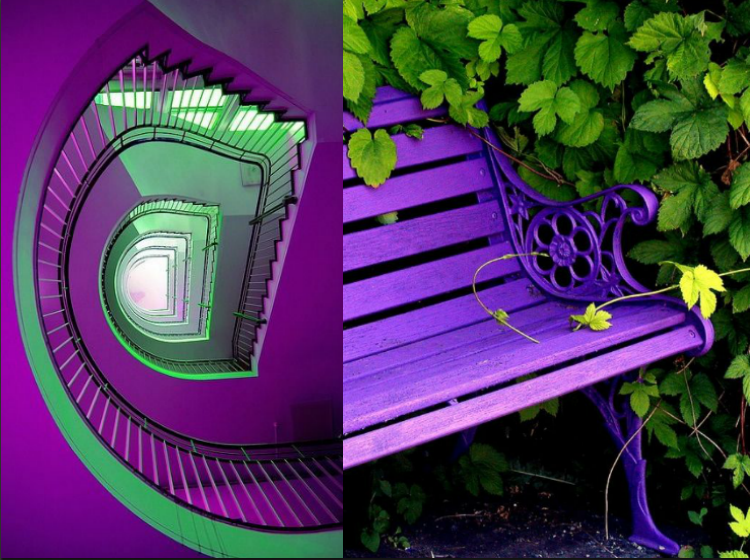 escalier spirale contemporain violet et vert et source d' inspiration
