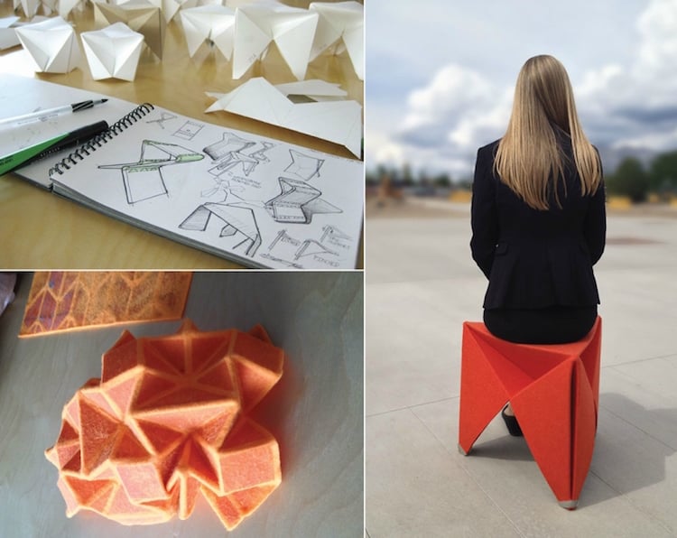 inspiration et fabrication de tabouret origami Morgan de design industriel