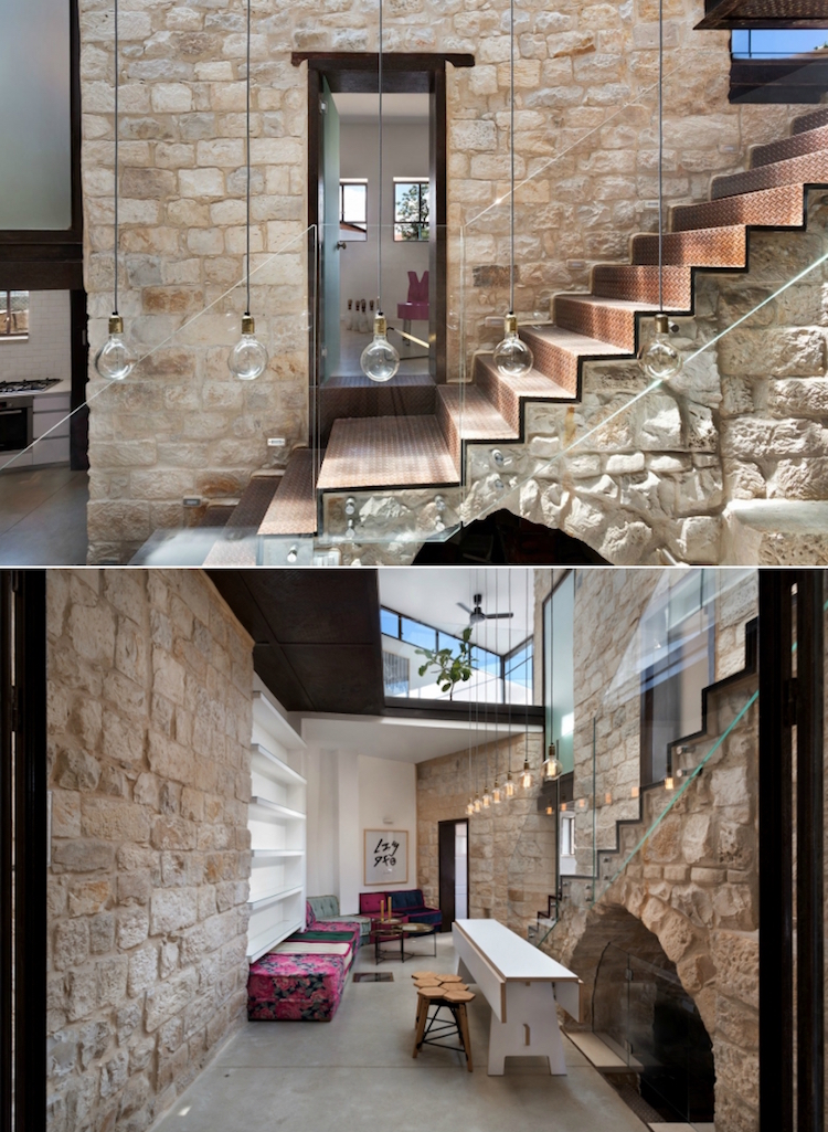 maison en Israel en matériaux de construction contrasté pierre et verre