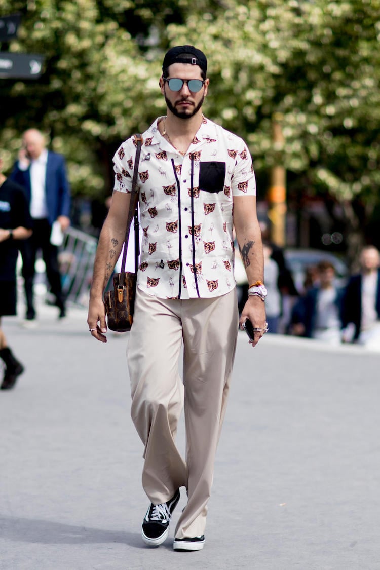mode masculine 2018 printemps chemise imprime pantalon large