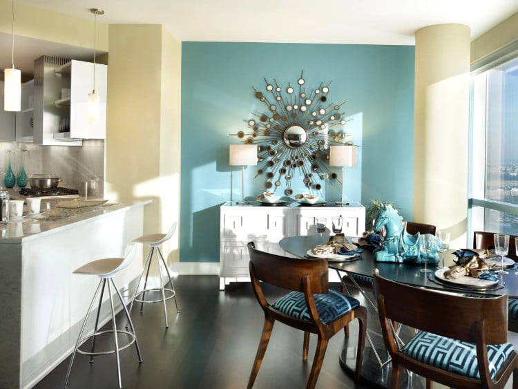 mur d'accent turquoise cuisine salle à manger