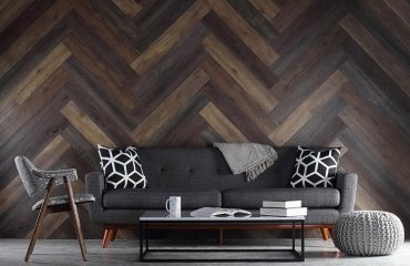 parquet point de Hongrie mural en bois idée originale déco salon moderne