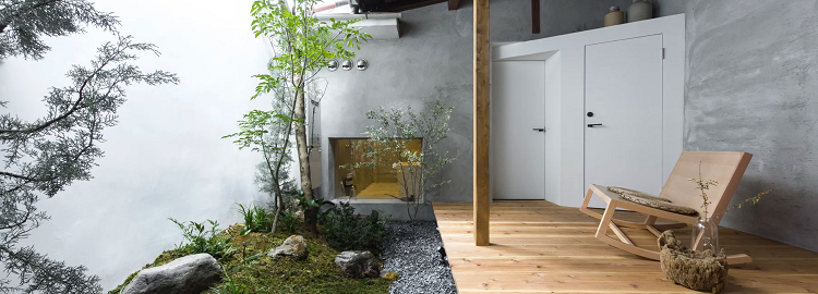 poutres apparentes jardin japonais sol en bois