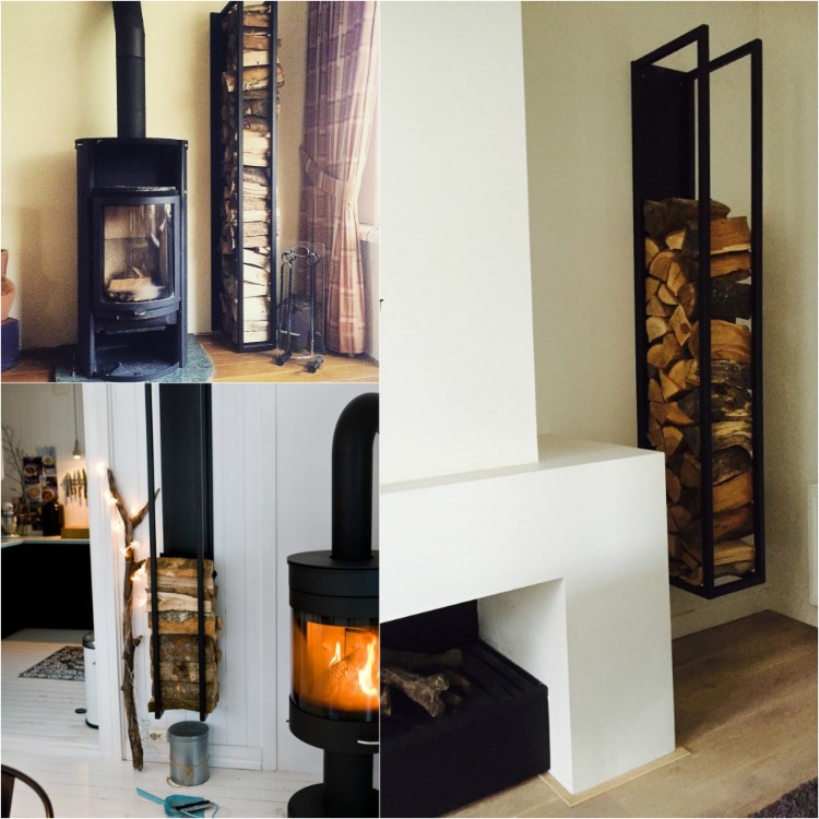rangement bois de chauffage intérieur support à côté de la cheminée #design  #interior