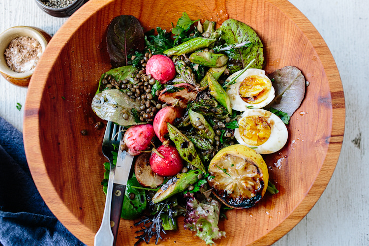 green salad recipe lentils asparagus egg