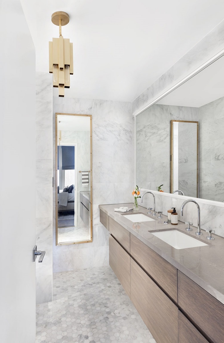 salle de bain en marbre blanc moderne idée déco salle eau tendance