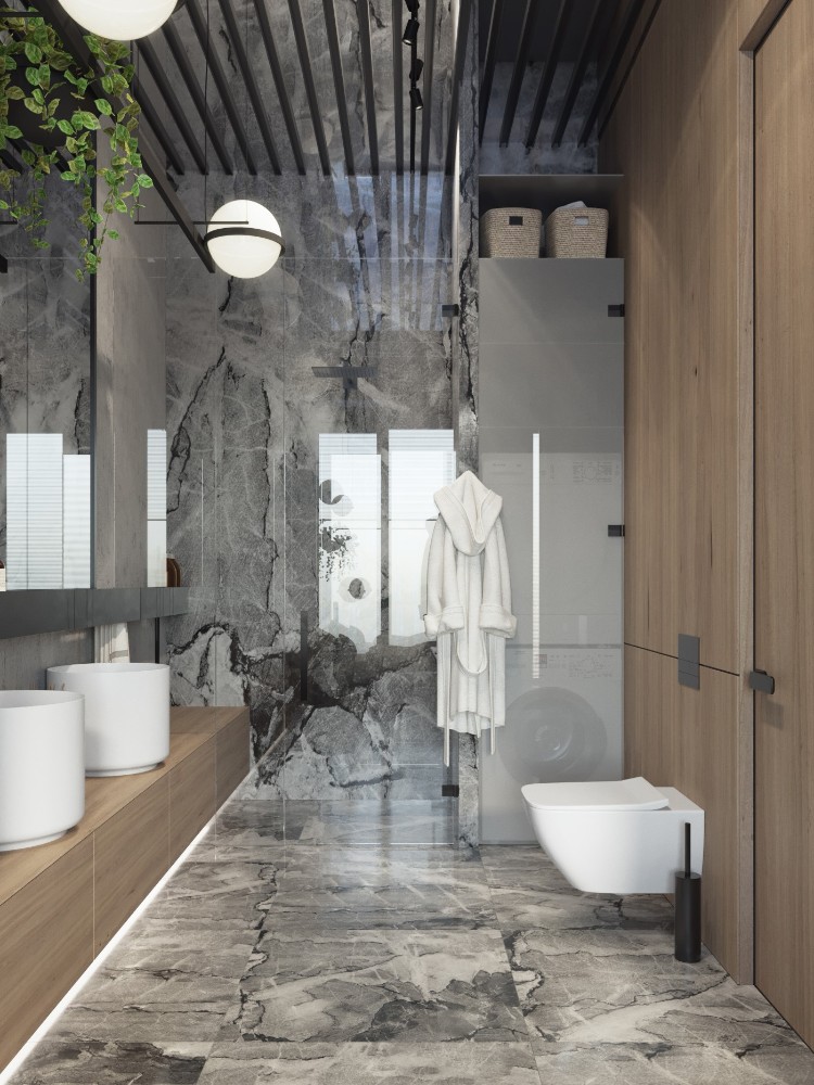 salle de bain en marbre gris top idées tendance design épuré luxe