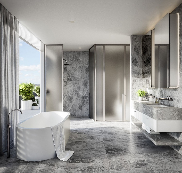 salle de bain en marbre moderne respirant luxe
