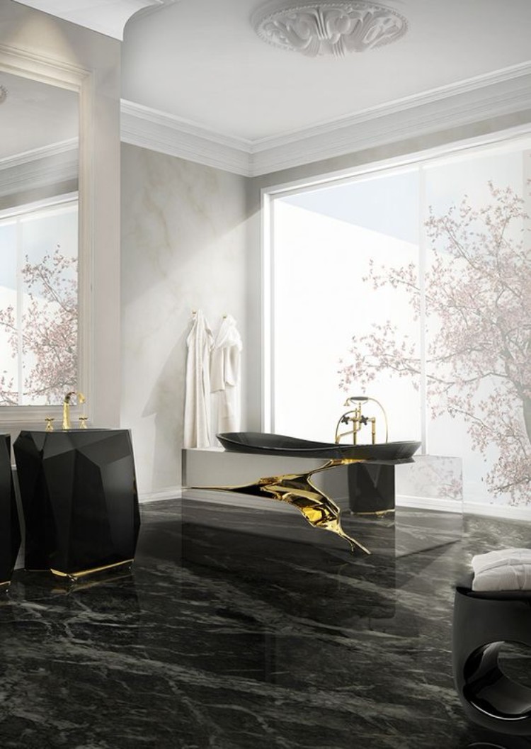 salle de bain en marbre noir design unique