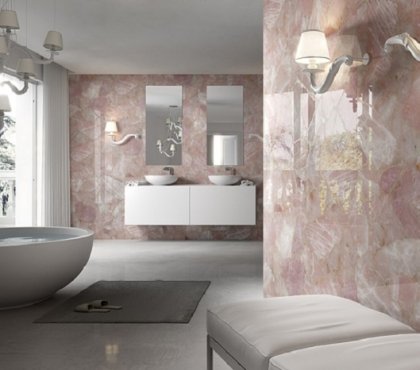 salle de bain en marbre rose coueurs douces tendance déco magnifique salle eau design