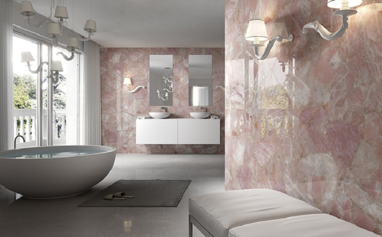 salle de bain en marbre rose coueurs douces tendance déco magnifique salle eau design