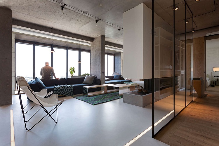 séparateur de pièce design cloison vitrée ambiance minimaliste appartement luxe