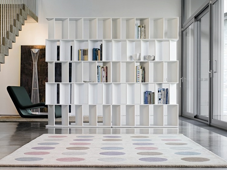 séparateur de pièce design minimaliste étagère bois peint blanc