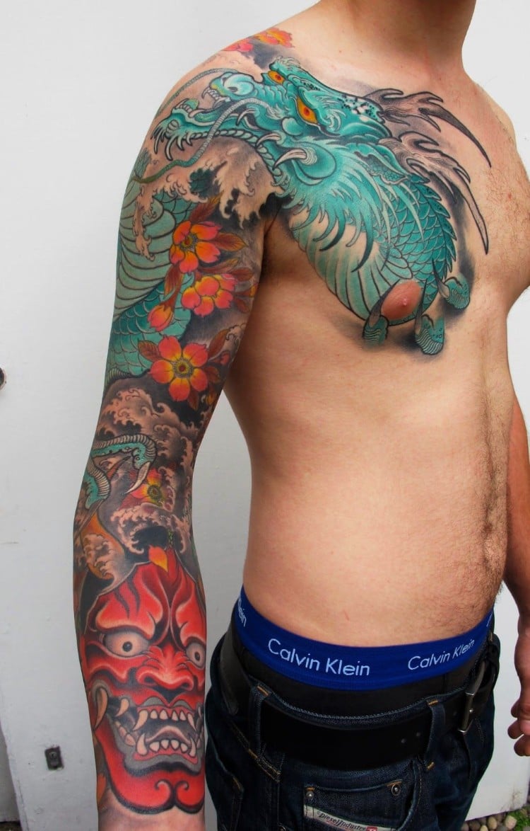tatouage homme bras avant bras modèle tout couleur