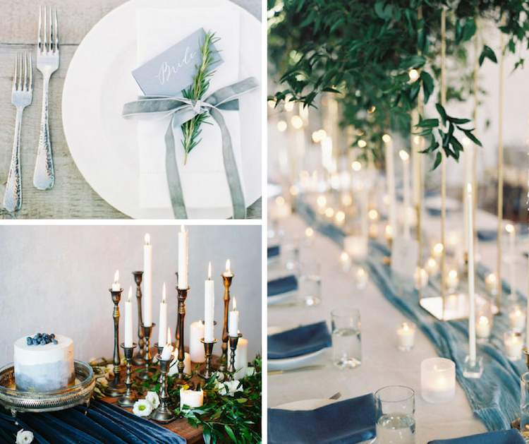 thème mariage 2018 nuances bleu gris et touches vertes