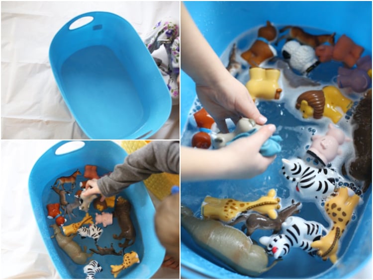 activités pour enfants de la maternelle - nettoyage des jouets déguisé comme jeu aquatique
