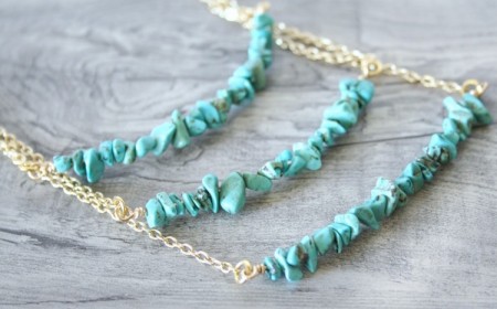 bijoux fantaisie DIY- collier avec petites pierres turquoises