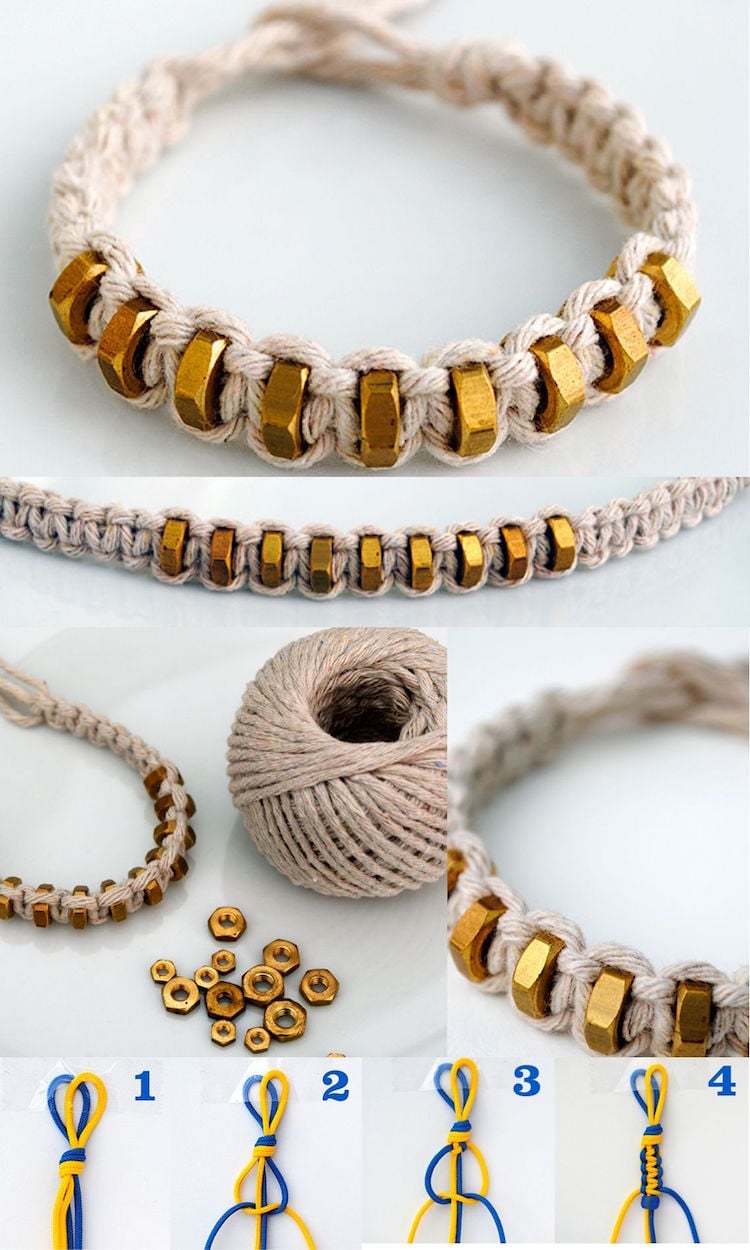 bijoux fantaisie à faire soi-même- bracelet en corde et écrous