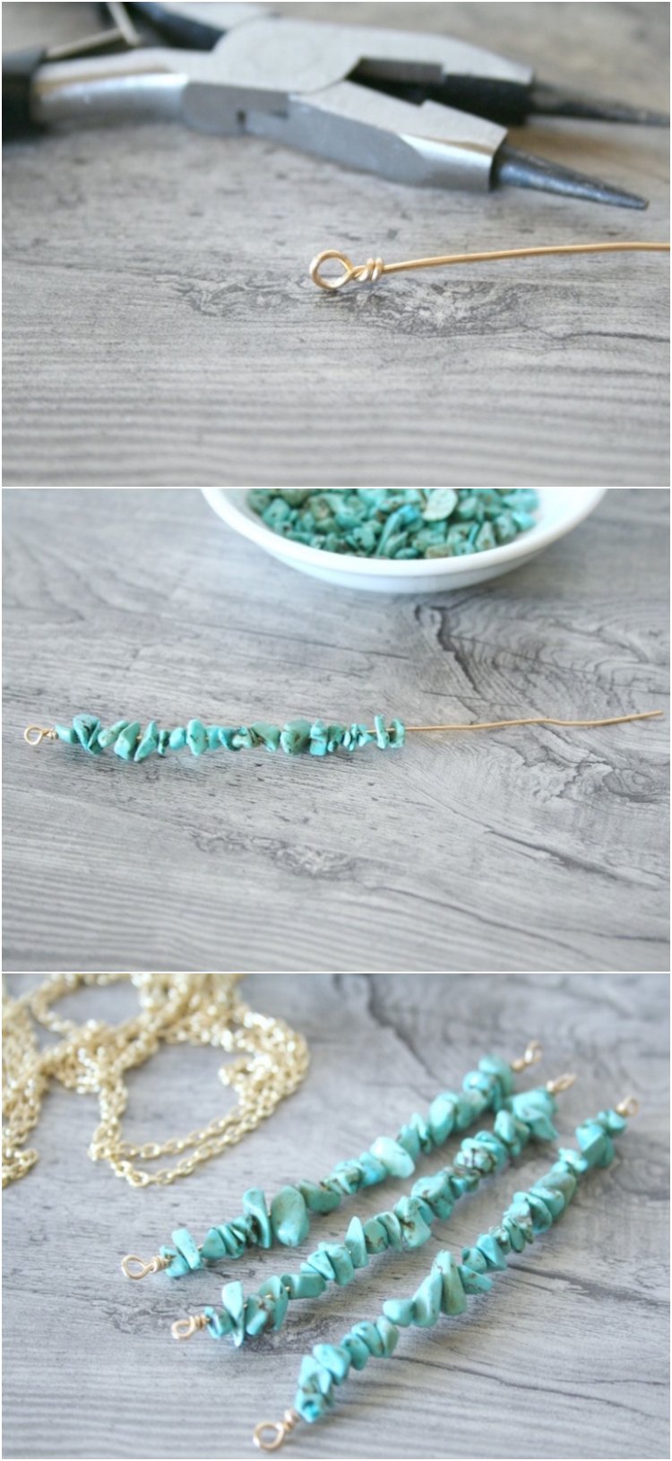 bijoux fantaisie faits maison- collier 3 niveaux avec turquoises
