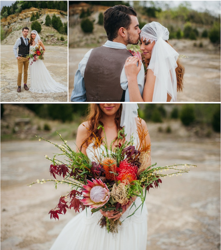 bouquet sauvage et accessoires pour mariage bohème chic sur la plage