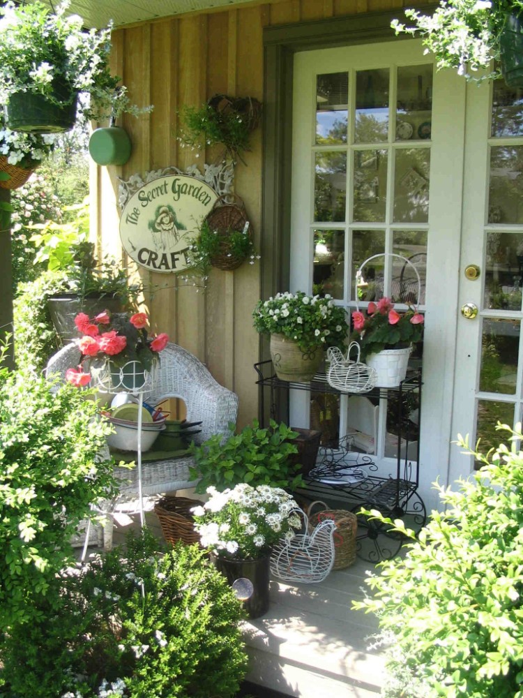 décoration jardinière extérieure porche style champêtre chic