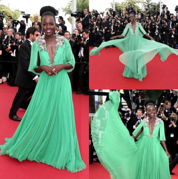 festival de Cannes 2018 fabouleuse Lupita robe bal longue vert menthe