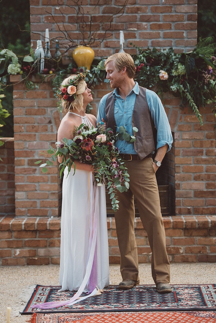 idées de bouquet couronne de fleurs et déco pour mariage bohème chic