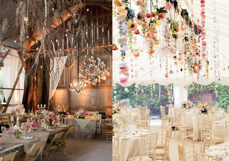 idées de décoration suspendue pour mariage bohème chic original
