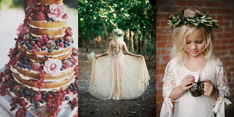 idées gateau robe et compléments en mariage bohème chic