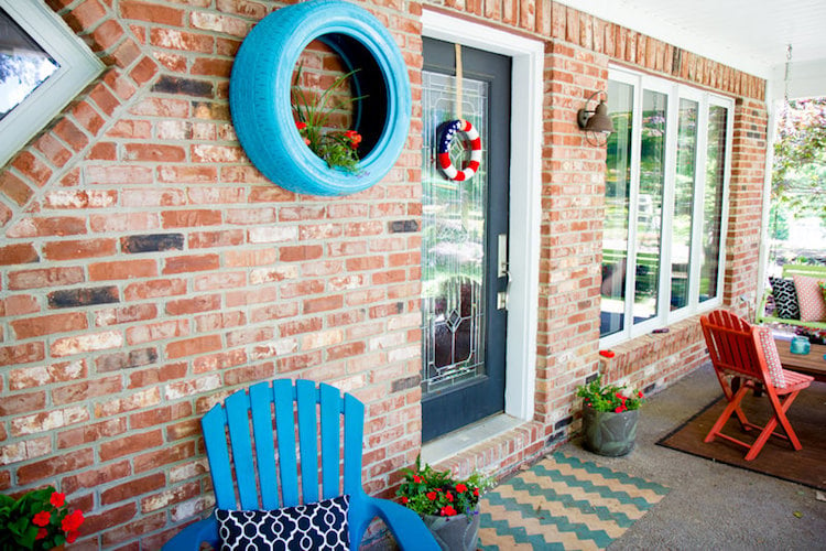 jardiniere exterieure pneu recycle accroche mur porche