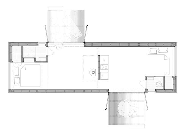 plan d' architecte de la cabane bois familiale de design moderne et écolo