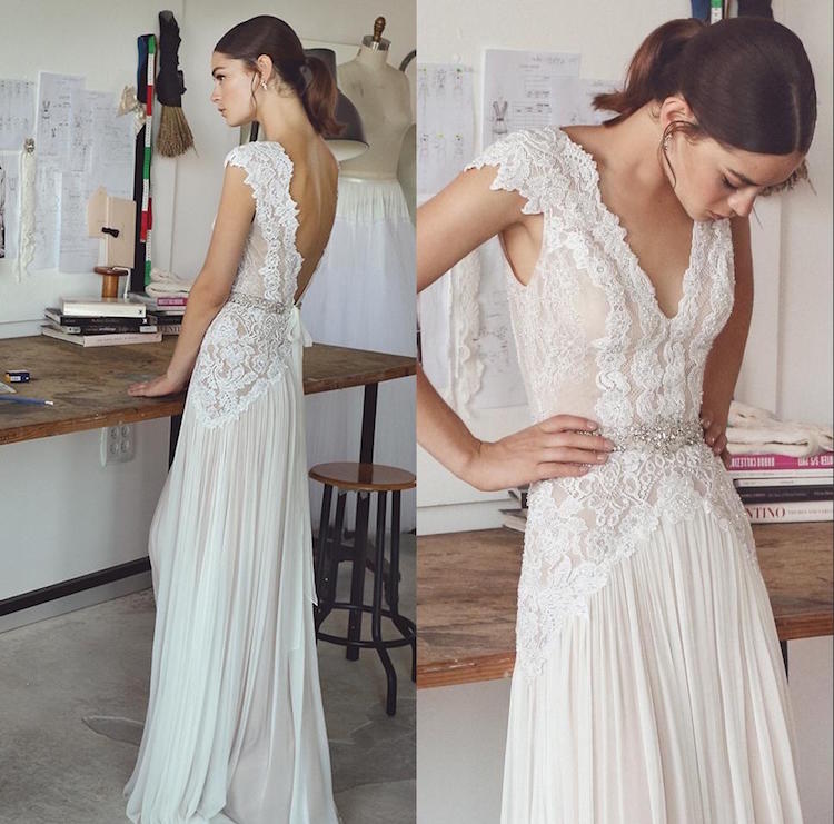 robe de mariée dentelle et mousseline dos nu de style bohème chic