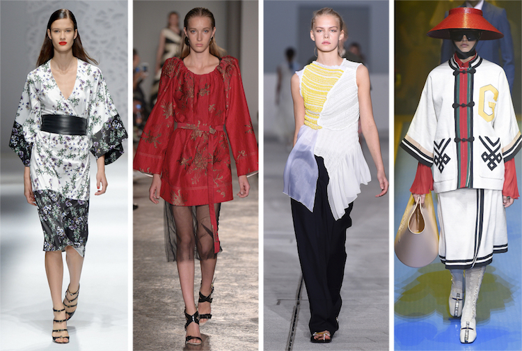 tendance de mode printemps 2018 insiprée par le Japon- idées via Blumarine, Albino Teodoro, Jil Sander, Gucci