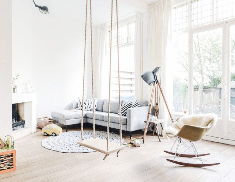 balançoire pour enfants DIY intérieur bois clair salon chic style scandinave idées installation