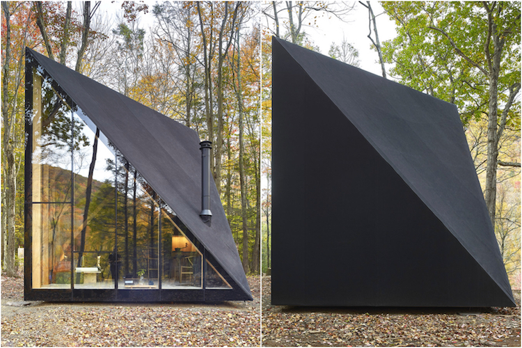 cabane forestiere protoype forme cristal facade verre bois